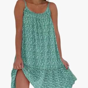 Green floral sun dress spaghetti strap